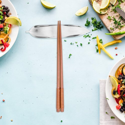 Creative Stainless Steel Leaf Shape Chopsticks Holder – Space-Saving Chopstick Rest for Home Dining, Easy to Clean, Versatile Use for Forks and Spoons, Compact and Lightweight, 5.98 X 1.18 X 0.78 Inc