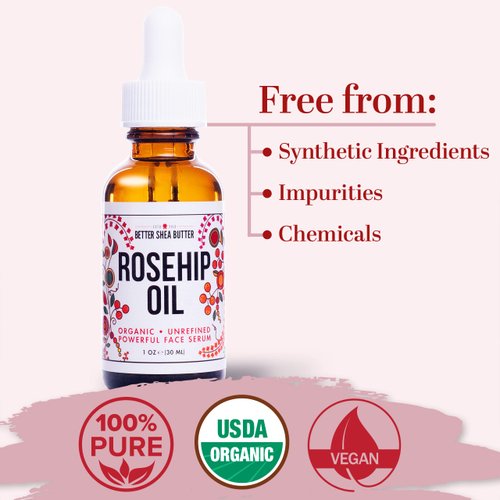 Better Shea Butter Organic Rosehip Oil | Rose hip oil for Face | Face Oil for Gua Sha Massage | Cold Pressed, 100% Pure | 1 oz