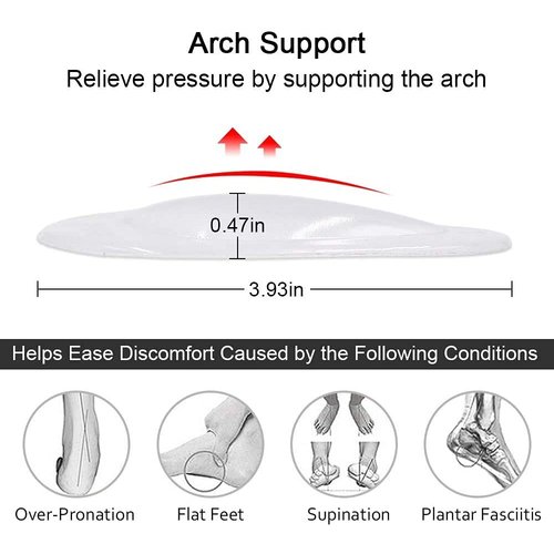 Dr. Foot's Arch Support Shoe Inserts for Flat Feet, Gel Arch Pads for Plantar Fasciitis, Adhesive Insoles for Relieve Pain for Women and Men