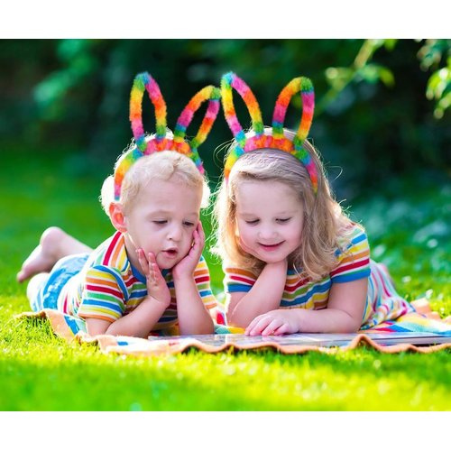 Huachi Rainbow Bunny Ear Headbands for Women Girls Halloween Easter Colorful Plush Rabbit Ears Headband for Party Favors Cute Hair Bands Adults Kids Birthday Costume Accessories