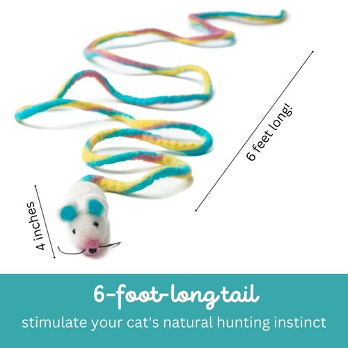 Catch a Mouse by The Tail Wool Cat Mouse Toy with a 6-Foot Tail for Indoor Cats Kittens. Cute Cat Toy Mouse Cat Toy. Rat Plush Toy, Fake Mouse, Mice. No Catnip. Pride (Unicorn Swirl)