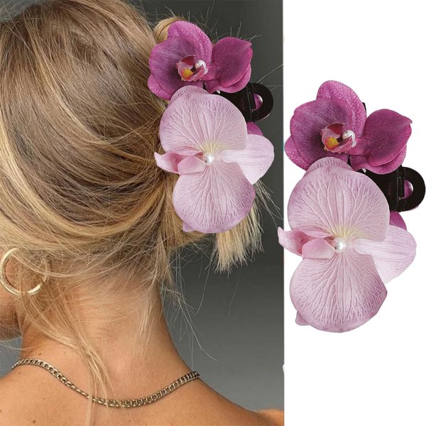 Flower Hair Clips Butterfly Orchid Gradient Pink Purple Claw Clip Sweet and Vivid for Beach, Pools, Daily Life, Weddings, Sorority, Parties, Valentines Day