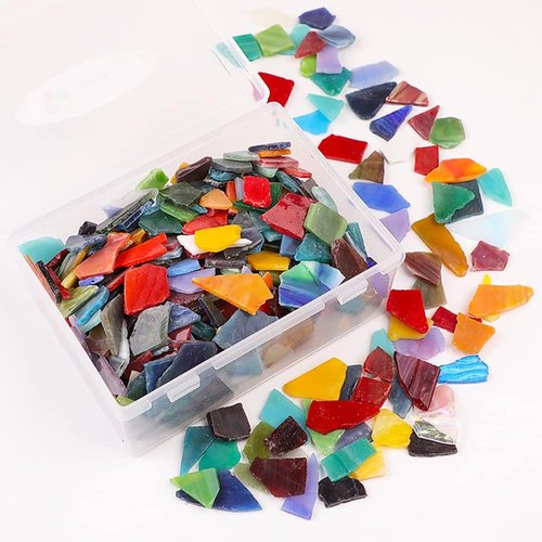 Mosaic Tiles Stained Glass, 2 Pounds Vibrant Mixed Glass Mosaic Tiles Pieces, Mosaic Crafts Supplies for Home Decoration, DIY Crafts or Picture Frames (Mixed Color)