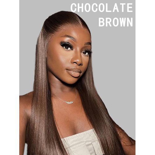 liddywig 24inch Chocolate Brown Human Hair wig 180 Density 13x4 Straight Lace Front Wigs Human Hair Pre Plucked 4# Brown Wig for Women