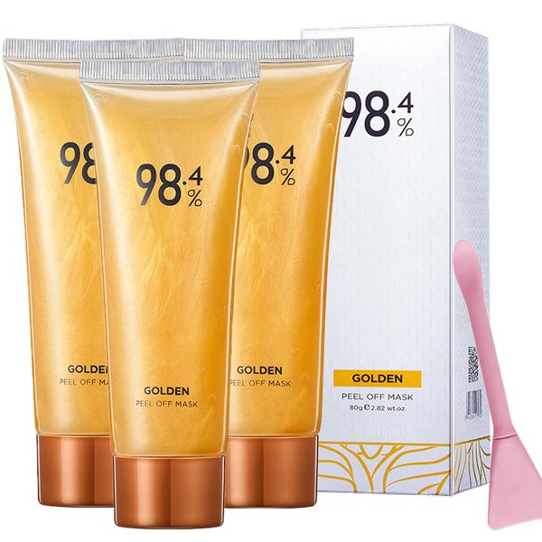 NEWUREHO 3 Pack 98.4% Gold Peel Off Facial Mask, Golden Exfoliating Mask for Blackhead and Pore Cleansing, Gold Foil Tear off Mask Anti-Aging Anti-wrinkle Reduces Fine Lines and Deep Cleansing