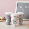 Juvale 24 Pack Disposable Floral Paper Coffee Cups with Lids 16 oz, To Go Coffee Cups for Flower-Themed Birthday Party Supplies, Wedding Reception, Baby Shower (4 Pastel Colors)
