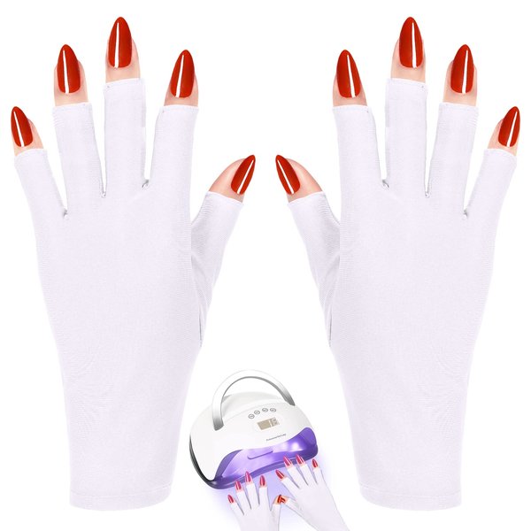 RAYOCON Uv-Gloves-for-Nail Lamp,UPF50+ UV Protection Gloves for Manicures,Fingerless Gloves for Protecting Hands from Nails UV Light(White)