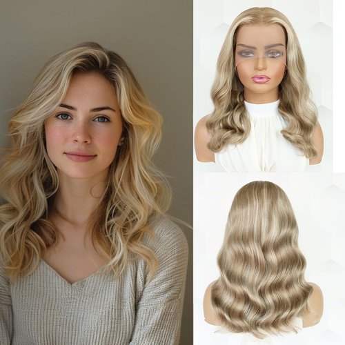 Ombre Highlight Ash Blonde Bob Wig Human Hair 13x4 Lace Front Human Hair Wigs For Women Pre-Plucked with Baby Hair Brown Bayalage Blonde Straight Short Bob Wig Transparent HD 14Inch 180% Density