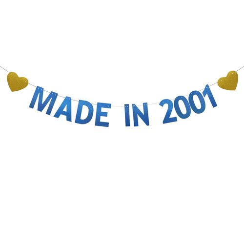 Made in 2001 Banner, Pre-Strung, No Assembly Required, Funny Blue Glitter Paper Party Decorations for 23rd Birthday Party Supplies, Letters Blue,ABCpartyland