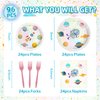 Iemctsy 96PCS Space Themed Party Decorations - Space Birthday Decorations Space Party Favors, Space Plates Napkins Disposable Dinnerware for Birthday Christmas Party Decorations Serve 24