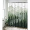 Accnicc Green Misty Forest Shower Curtain Set Ombre Sage Green White Waterproof Fabric Shower Curtains Nature Tree Mountain Woodland Decorative Bathroom Bath Curtain Decor (72'' × 72'', Green)