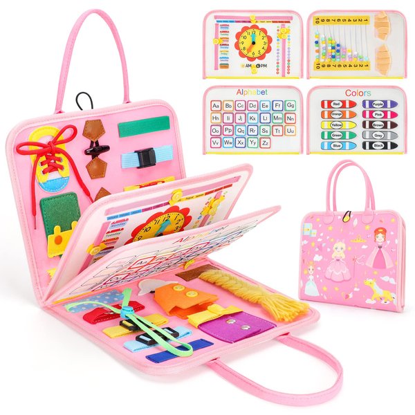 Arthopt Busy Board for Toddlers 2-4, Montessori Toys for 1 2 3 4 Year Old, Baby Quiet Book Preschool Learning Activity for Fine Motor Skills, Airplane Car Travel Toy Birthday Gift for Boys Girls
