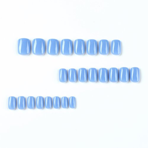 Blue Press on Nails Extra Short Fake Nails Square Petite Solid Color Acrylic Nails Baby Blue Short False Nails with Designs Light Blue Reusable Artificial Stick on Nails for Women Girls DIY Manicure