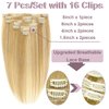 TCBOP Clip in Hair Extensions Real Human Hair Caramel Blonde to Bleach Blonde Highlight 16inch 100g 7pcs Straight Hair Extensions Clip ins for Women Soft Natural No Tangles