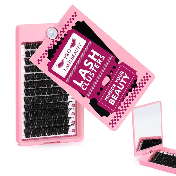 Lash Clusters, 96Pcs Cluster Lashes Rotary Mirror Case Individual Lashes DIY Lash Extension Eyelash Clusters 10-16 Mix Fluffy Wispy Lashes Thin Band Not Fall Apart（Adore,D-10-16mix)