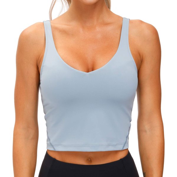 Women’s Longline Sports Bra Wirefree Padded Medium Support Yoga Bras Gym Running Workout Tank Tops (Denim Blue, Medium)
