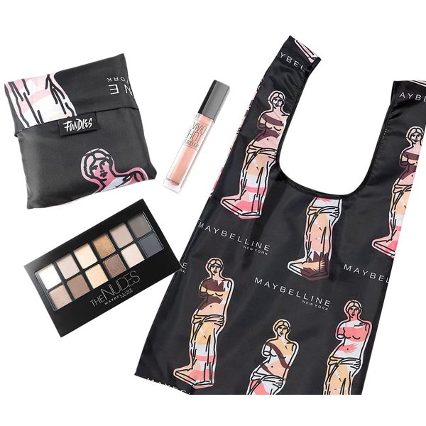 Maybelline New York Limited-Edition Fundles Send Nudes w/ Eyeshadow Palette, Color Sensational Vivid Hot Lacquer Lip Gloss and Easy-Carry Nude Tote-Bag