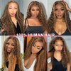 Labamiya Highlight Jerry Curly Human Hair Wig 4x4 T Closure Glueless Wigs Human Hair Pre Plucked Pre Cut Lace Closure Glueless Wigs Elastic Band 200% Density P4/27 Honey Blonde Color