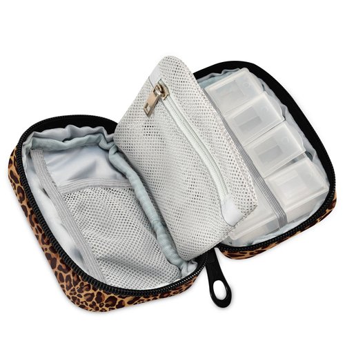 Leopard Pattern Weekly Pill Organizer, Pill Cases Bag Portable Pill Container 7 Days Pill Box Organizer Vitamin Supplement Holder with Zipper for Travel Family Business Camping