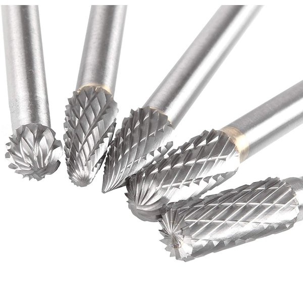 5 Pcs 10MM Tungsten Double Cut Carbide Burr Set, Acrux7 1/4 Inch Shank Head Carbide Rotary Burr Set, Die Grinder Bits for Die Grinder Drill, DIY Wood-Working Carving, Engraving, Metal Polishing