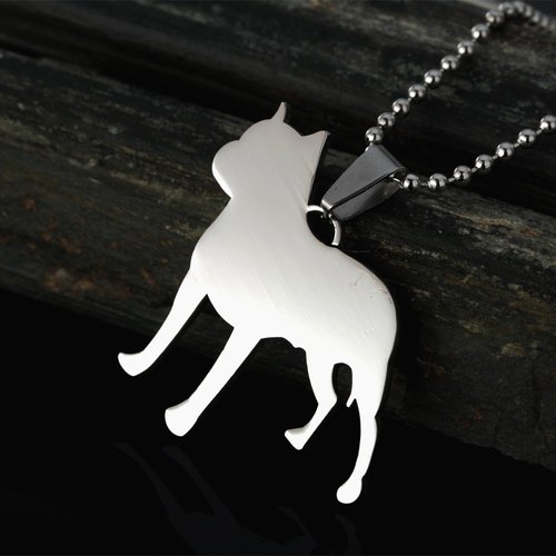 Stainless Steel Cropped Ear Pitbull Pit Bull Staffordshire Bull Terrier Dog Silhouette Pet Dog Tag Breed Collar Charm Pendant Necklace