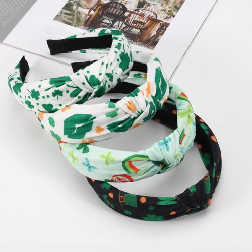 Budsmile St. Patrick’s Day Headbands for Women Girls Teens Green Shamrock Leprechaun Hat Hairbands Rainbow Lips Elastic Yoga Party Head Wrap