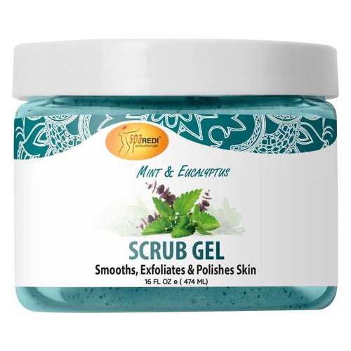 SPA REDI – Exfoliating Scrub Pumice Gel, Mint and Eucalyptus, 16 oz - Manicure, Pedicure and Body Exfoliator Infused with Hyaluronic Acid, Amino Acids, Panthenol and Comfrey Extract