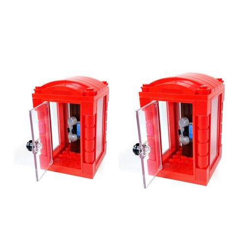 General Jim's Traditional British Red Telephone Booth Building Blocks Brick Set Accessories (Set of 2 Building Block Phone Booths) for Adults and Teens
