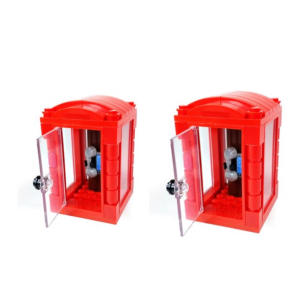 General Jim's Traditional British Red Telephone Booth Building Blocks Brick Set Accessories (Set of 2 Building Block Phone Booths) for Adults and Teens