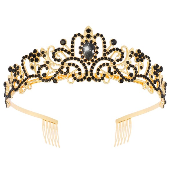 Didder Gold Black Rhinestone Princess Tiaras and Crowns for Women and Girls Gothic Queen Tiara Crown Halloween Costume Party Wedding Prom Medieval Headpiece