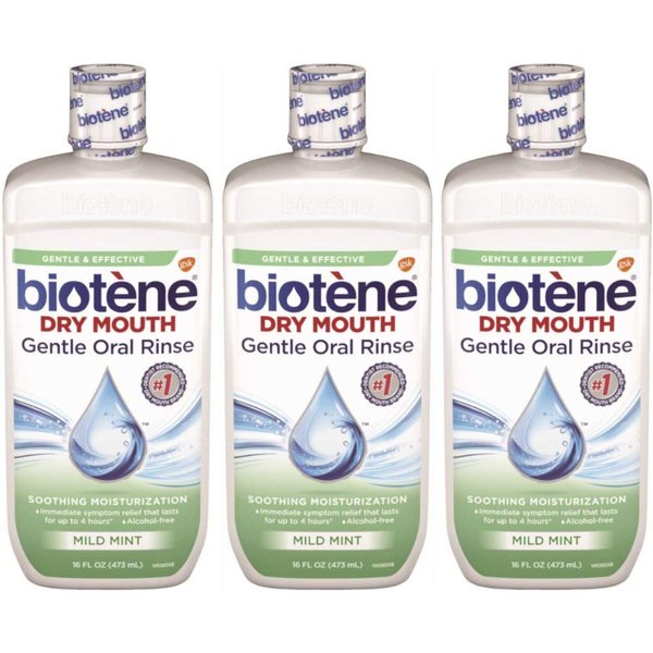 Biotene Dry Mouth Gentle Oral Rinse, Mild Mint, 16 Ounces each (Value Pack of 3)