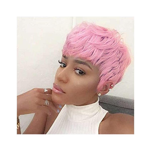 WOCWIG Short Pink Hairstyles Synthetic Wigs For Women Short Pixie Cuts Wigs For Black Women Pink Bowl Cut Wig For Women Short Straight Black Ladies Wigs Short Hairstyles Wigs For Women (W003pink)
