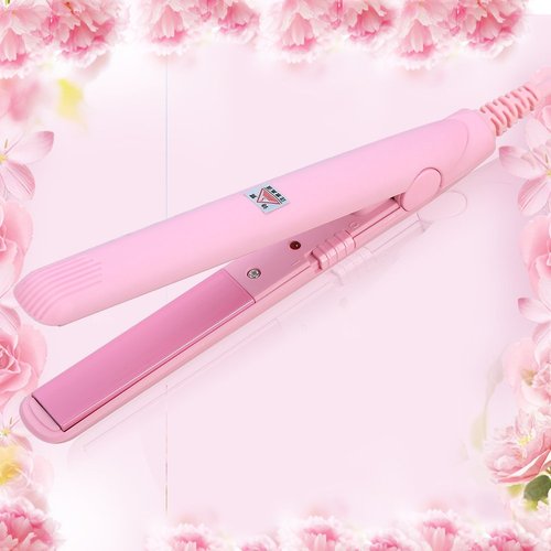 Hair Straightener, Flat Iron Curler, 25W PTC Straightener and Curling Iron in One Mini Hair Straightener(Pink, Us Plug)
