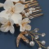 New Soft Material Polymer Clay White Flower Wedding Hair Accessories for Women Handmade Pearl Gold Wedding Hair Comb Bridal Jewelry