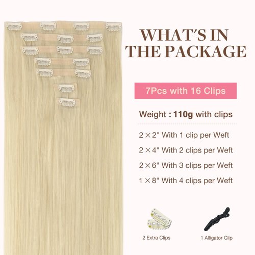 GOO GOO Clip in Hair Extensions Real Human Hair, Remy Human Hair Extensions Clip ins for Women, Natural Human Hair, 22inch 110g 7Pcs, 60A Platinum Blonde