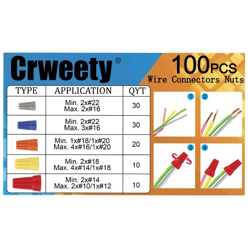 Crweety 100PCS Wire Connectors Nuts Electric Wire Caps Insulating Insert Twist Electrical Wire Connectors Colorful Wire Assortment Nuts for Quick Connection