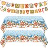 durony Christmas Gingerbread Tablecloth Banner Set, 2 Pieces Christmas Gingerbread Table Cover and 1 Gingerbread Man Banner Xmas Gingerbread Man Party Supplies for Christmas Holiday Decorations