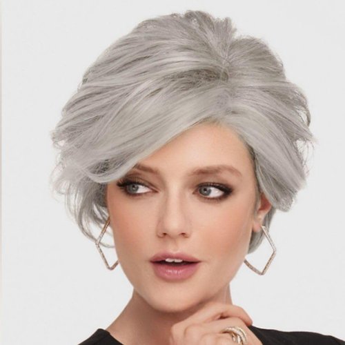 Swiking Grey Short Wigs for Women Layered Gray Wig with Side Part Bangs Natural Synthetic Cosplay Daily Party Wigs