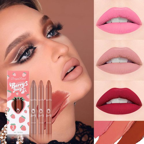 New Matte Lipstick Set,3 Colors Natural Velvet Crayon Lipstick for Women Makeup,Non-sticky&Long Lasting 24 Hour Superstay Lip Gloss (Set C)