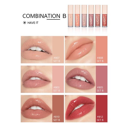 BANGFENG 6PCS Lip Oil Light Lipgloss Set, Moisturizing Hydrating Lip Glow Oil Lip Gloss Kit High Shine Lip Plumping Glass Finish Lip Gloss Liquid Lipstick for Women (Set B)
