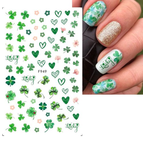 6 Sheets St. Patrick's Day Nail Art Stickers Green Shamrock Nail Stickers 3D Self Adhesive Nail Decals Shamrocks Nail Designs Green Nail Art Supplies for Women Girls St. Patrick's Day Nail Decoration