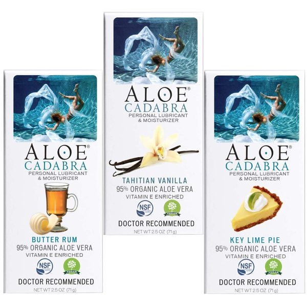Assorted Flavored Lube Bundle for Her, Him & Couples, (Vanilla, Butter Rum, Key Lime) Aloe Cadabra Premium Natural Flavored Personal Lube