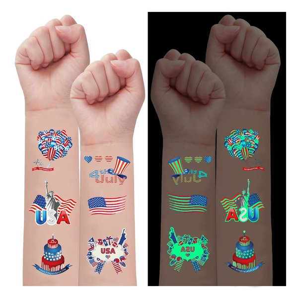 4th of July Temporary Tattoos Stickers American Flag Red White and Blue Party Supplies， Fourth of July USA Party Decorations Patriotic Party Favors，Independence Day，Memorial Day