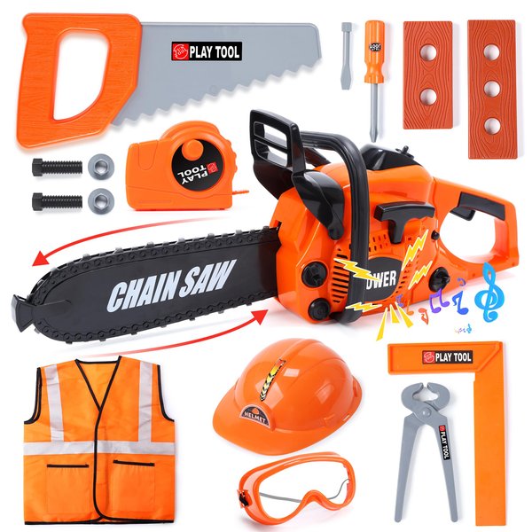 Skirtoy Toy Chainsaw for Kids, Family Day Games Pretend Play Series Kids Tool Set, Outdoor Electronic Chainsaw Toy Tool Set, STEM Preschool Toddler Tool Set, Thanksgiving for Kids