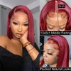 SUPERNOVA Burgundy 99J Short Bob Lace Front Wig Human Hair Red Wine 13x5x1 T Part Lace Front Bob Wig For Black Women Pre Plucked Glueless 150% Density Hair (12 Inches)