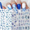 8 Sheets Blue and White Porcelain Nail Art Stickers Decals Self-Adhesive Pegatinas para Uñas Retro Elements Tiger Lion Dragon Flowers Design Manicure Tips Nail Decoration for Women Girls