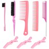 Edge Brush Teasing Brush Hair Comb Set with Wide Tooth Comb Rat Tail Comb and Hair Clips for Women Kids Baby Girls Smoothing Combing & Styling Hair (Pink)
