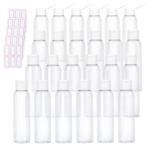 Trendbox 120ml/4oz Clear Plastic Empty Bottles with Flip Cap BPA-Free Travel Containers for Shampoo, Lotions, Liquid Body Soap and Massage Oils - 24 Pack