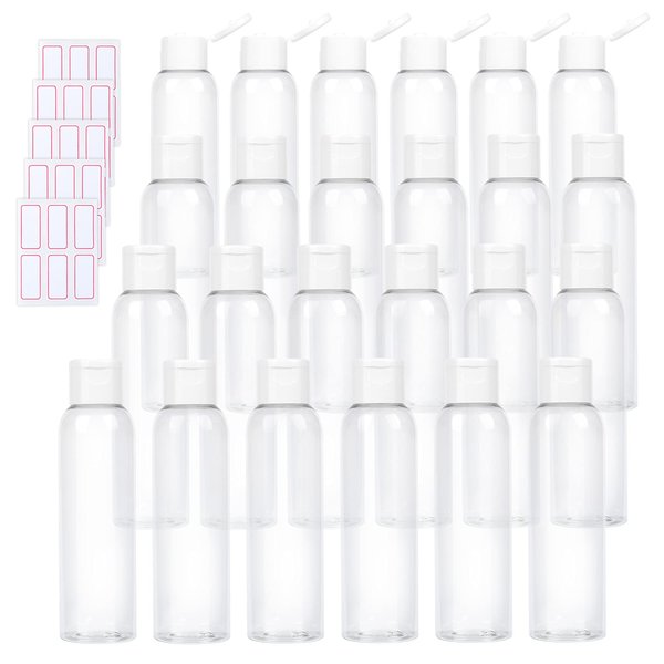Trendbox 120ml/4oz Clear Plastic Empty Bottles with Flip Cap BPA-Free Travel Containers for Shampoo, Lotions, Liquid Body Soap and Massage Oils - 24 Pack