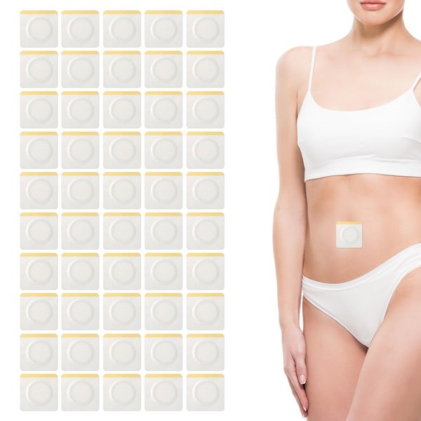 50pcs Castor Oil Belly Button Patch, 2.36inch White Castor Oil Pack Wrap Disposable Self-Adhesive Pad Organic Pack Highly Absorbent Cover for Belly Button (Oil-Free)